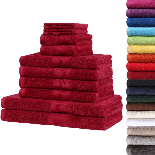 NatureMark Handtuch-Set | Premium Qualität | 100% Baumwolle | 4X Handtücher 2X Duschtücher, 2X Gästetücher, 2X Waschhandschuhe | Bordeaux rot