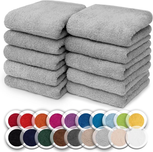 NatureMark 10er Pack Waschlappen Seiftücher | Premium Qualität | 100% Baumwolle | 30x30cm | Silber grau