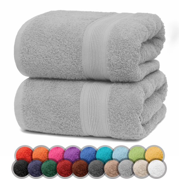NatureMark 2er Pack Duschtücher | Premium Qualität | 100% Baumwolle | 70x140cm | Silber grau