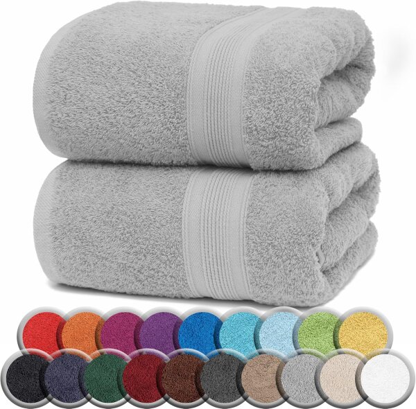 NatureMark 2er Pack Saunatücher | Premium Qualität | 100% Baumwolle | 80x200cm | Silber grau