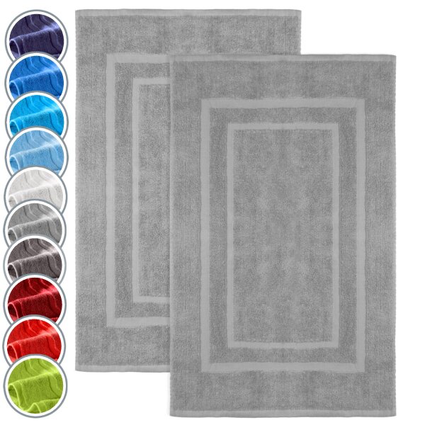 NatureMark 2er Pack Badvorleger | Premium Qualität | 100% Baumwolle | 50 x 80 cm | Duschvorleger Duschmatte Doppelpack | Silber grau