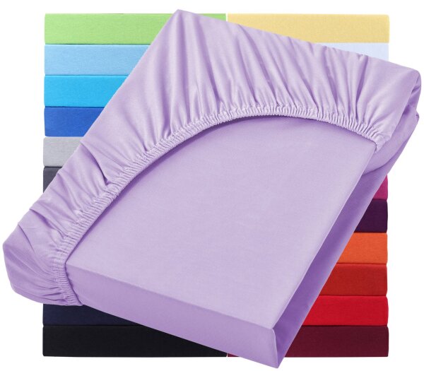 Jersey Spannbettlaken 100% Baumwolle, ÖKOTEX Standard 100, 90-100x190-200 cm, Flieder